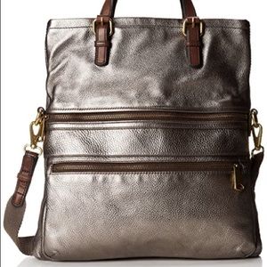 Fossil Explorer Pewter Foldover Leather Crossbody
